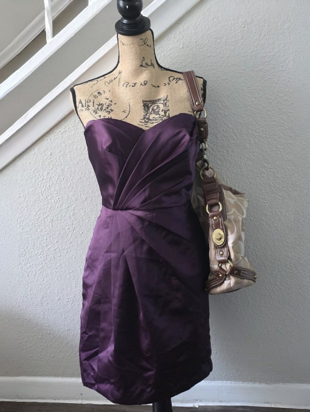 David's Bridal Purple Satin Strapless Mini Cocktail Dress 10